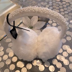 INC White Faux Fur Beaded Earmuffs.